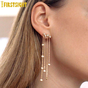 925 Silver Geometric CZ Tassel Drop Earrings