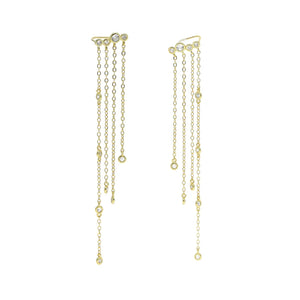 925 Silver Geometric CZ Tassel Drop Earrings