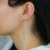 925 Silver Geometric CZ Tassel Drop Earrings
