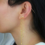 925 Silver Geometric CZ Tassel Drop Earrings