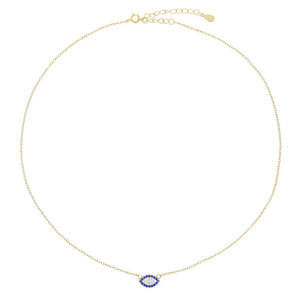 925 Silver CZ Evil Eye Charm Necklace Delicate Chain Eye Choker