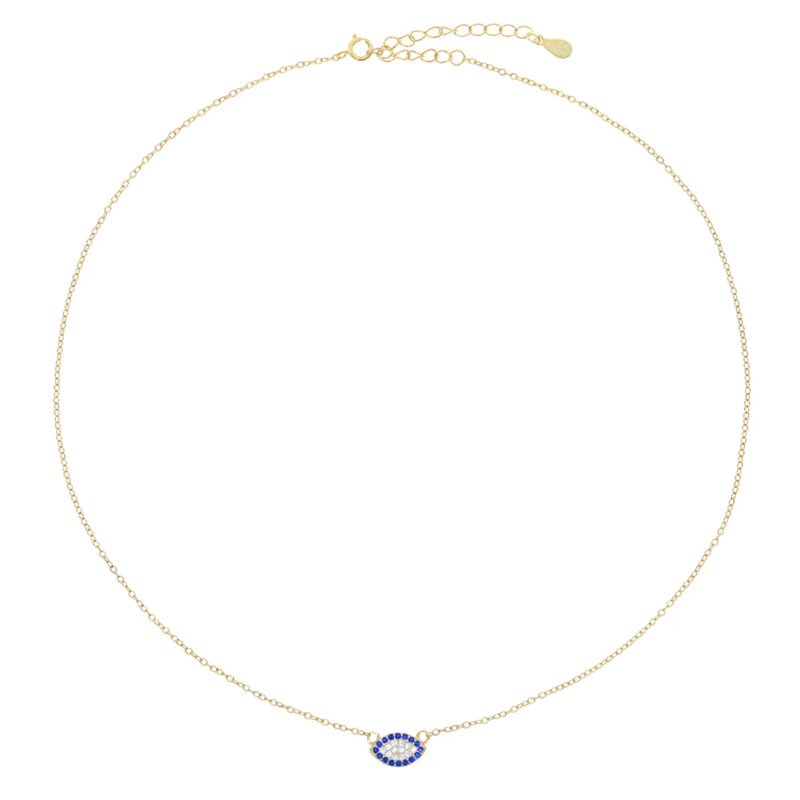 925 Silver CZ Evil Eye Charm Necklace Delicate Chain Eye Choker