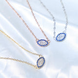 925 Silver CZ Evil Eye Charm Necklace Delicate Chain Eye Choker