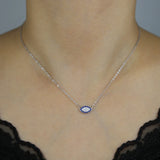 925 Silver CZ Evil Eye Charm Necklace Delicate Chain Eye Choker