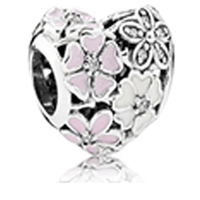 S925 Sterling Silver Heart Charm Bead Love Fit Bracelet DIY