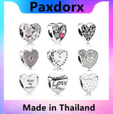 S925 Sterling Silver Heart Charm Bead Love Fit Bracelet DIY