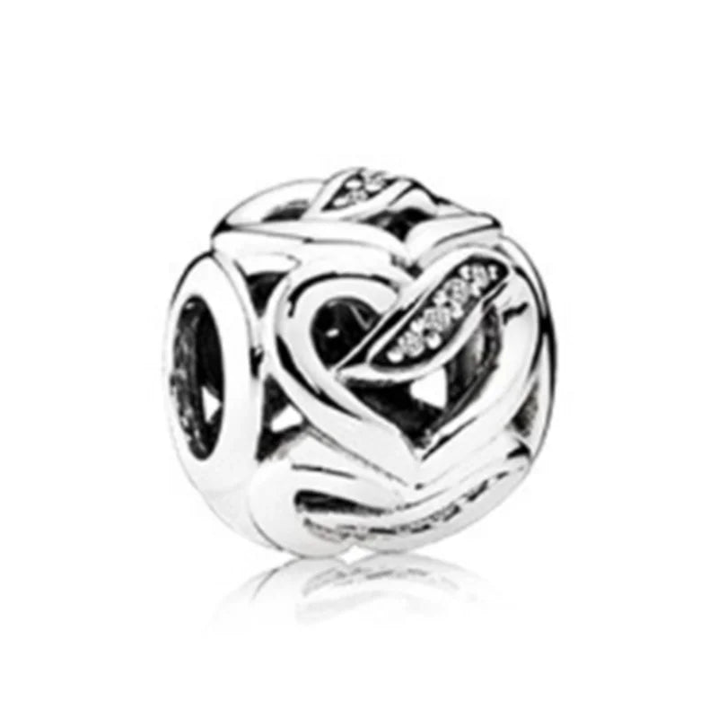 S925 Sterling Silver Hollow Shine Charm Beads Fit Bracelet DIY Bangle