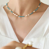 Freshwater Pearl Choker Necklace Green Crystal Women Wedding