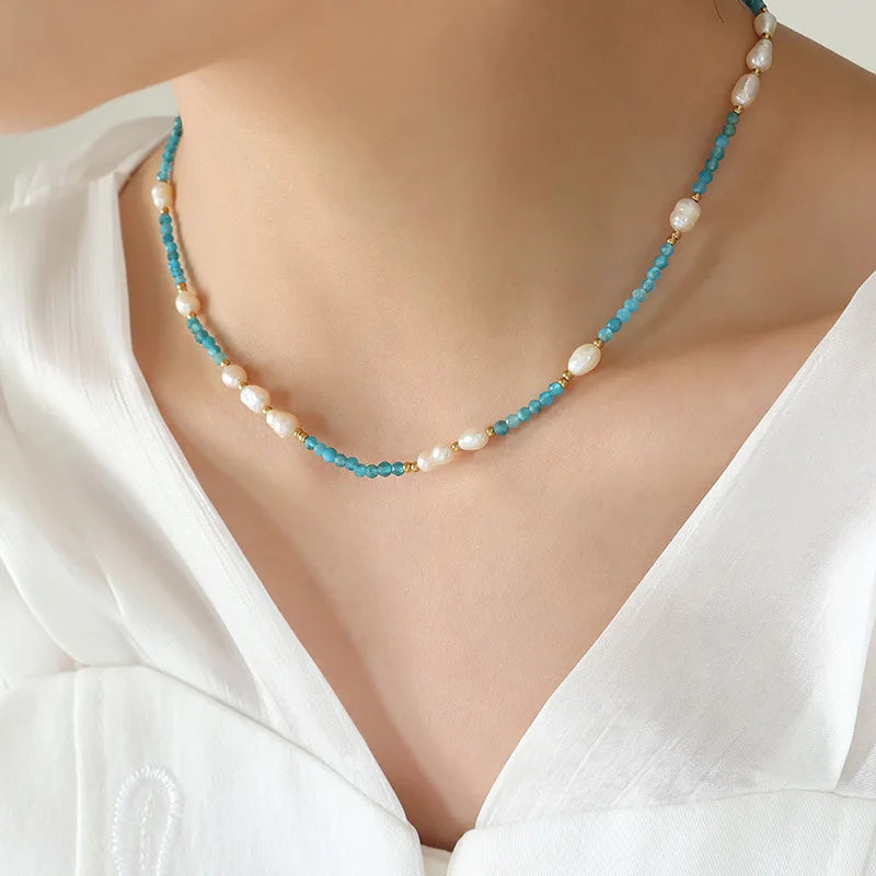 Freshwater Pearl Choker Necklace Green Crystal Women Wedding