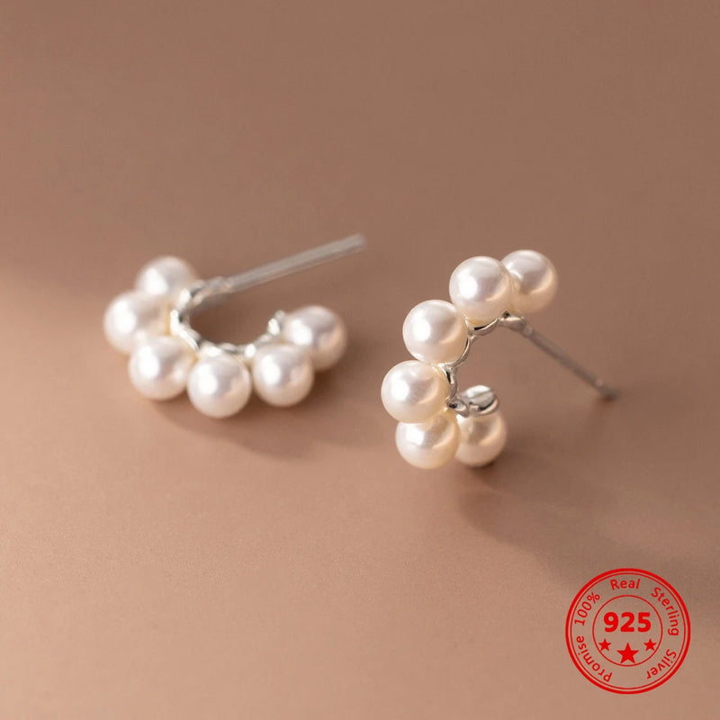 925 Sterling Silver Pearl Studs Classic Ins Style Earrings