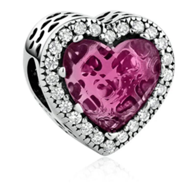 S925 Heart Crystal Charm Bead for Bracelet DIY Women