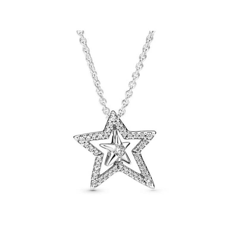 Sterling Silver Asymmetric Star Clavicle Chain Necklace