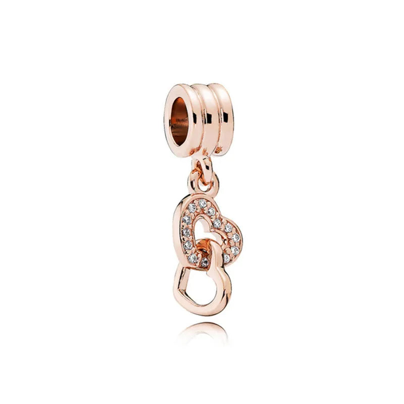 S925 Sterling Silver ROSE HANGING HEARTS CHARM PACK