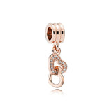 S925 Sterling Silver ROSE HANGING HEARTS CHARM PACK