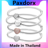 S925 Sterling Silver Rose Heart Bracelet Clear CZ Small Size Charm Bead