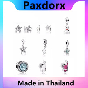 S925 Sterling Silver Starfish Earrings Charms Bead Bracelet DIY Jewelry