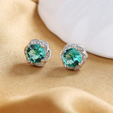 10MM S925 Silver Flower Green Zircon Stud Earrings