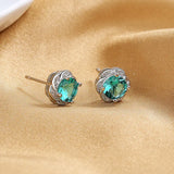10MM S925 Silver Flower Green Zircon Stud Earrings