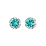 10MM S925 Silver Flower Green Zircon Stud Earrings