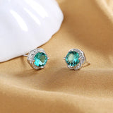 10MM S925 Silver Flower Green Zircon Stud Earrings