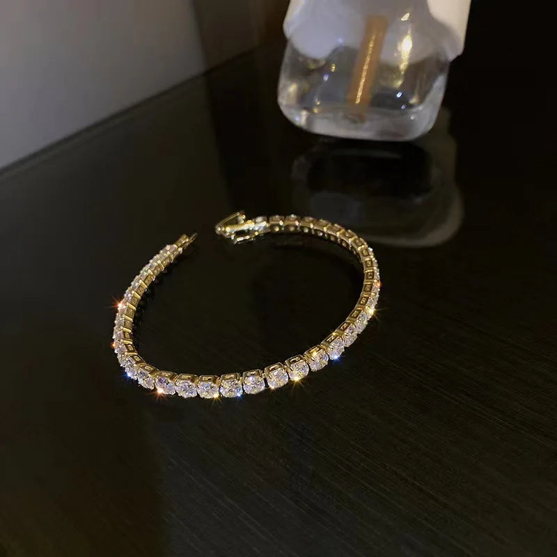 14K Plated Zircon Bracelet for Women - Geometric Design, Party Gift