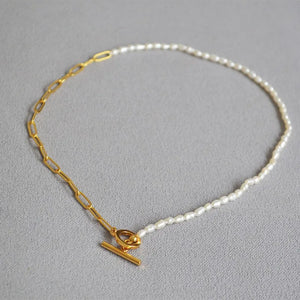 18KGF Metal Freshwater Pearl Necklace Women's Unusual Jewelry
