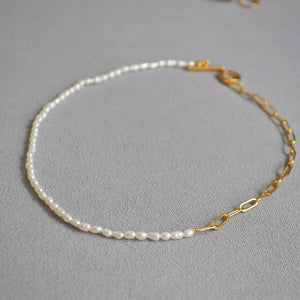 18KGF Metal Freshwater Pearl Necklace Women's Unusual Jewelry