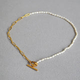 18KGF Metal Freshwater Pearl Necklace Women's Unusual Jewelry