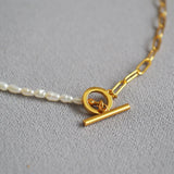 18KGF Metal Freshwater Pearl Necklace Women's Unusual Jewelry