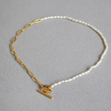 18KGF Metal Freshwater Pearl Necklace Women's Unusual Jewelry