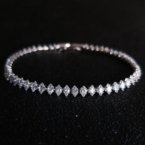 Marquise Oval Square Cut Silver Tennis Bracelet Bangle for Women
