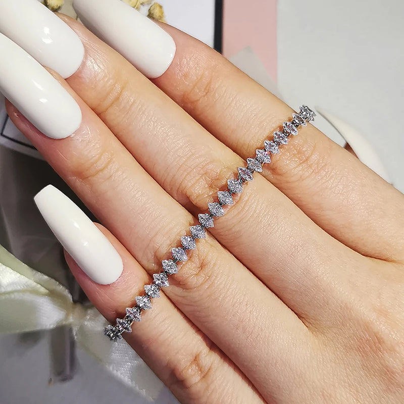 Marquise Oval Square Cut Silver Tennis Bracelet Bangle