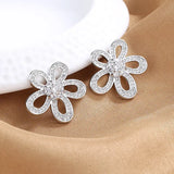 S925 Sterling Silver Flower Zircon Stud Earrings