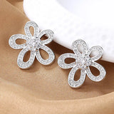 S925 Sterling Silver Flower Zircon Stud Earrings