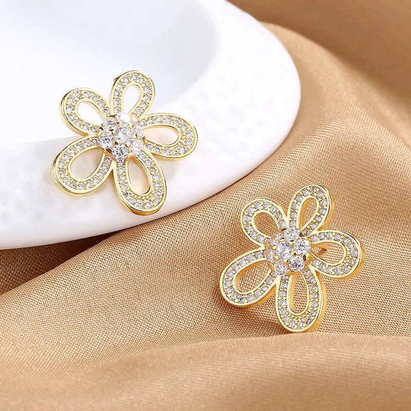 S925 Sterling Silver Flower Zircon Stud Earrings