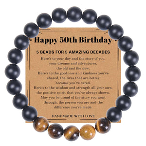 70 Years Old Greeting Card Bracelet Natural Frosted Stone Men's Gift