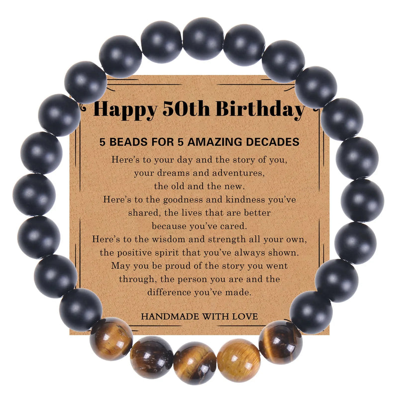 70 Years Old Greeting Card Bracelet Natural Frosted Stone Men's Gift