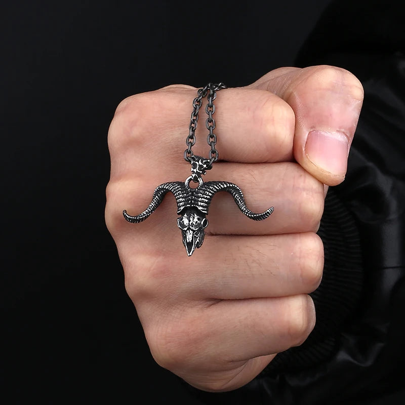 316L Stainless Steel Evil Horn Pendant Necklace For Man Chain HipHop Choker