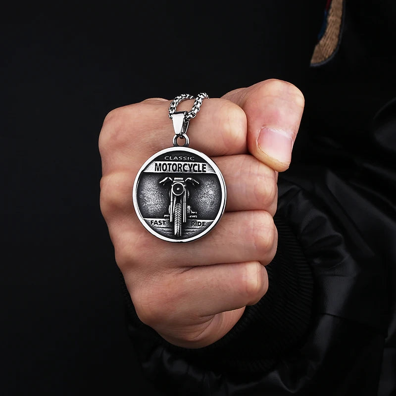 316L Stainless Steel Motorcycle Pendant Necklace Unisex Gothic Choker