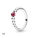 925 Silver Birthstone Beaded Crystal Pandora Ring Women Birthday Gift