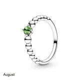 925 Silver Birthstone Beaded Crystal Pandora Ring Women Birthday Gift