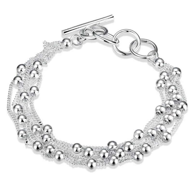925 Silver Bracelet for Women Six Tassels Beads Special Gift