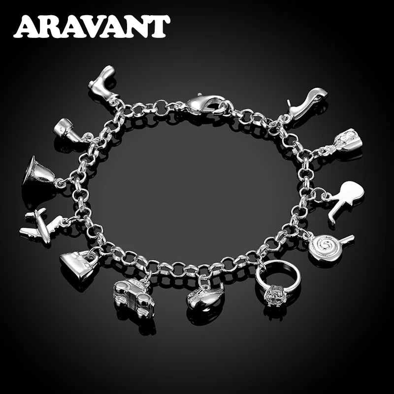 925 Silver Charms Bracelets for Women Wedding Jewelry
