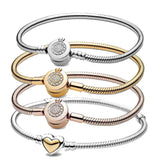 925 Silver Daisy Flower Charm Bracelet - Snake Chain Bangle