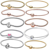 925 Silver Charm Bracelet Rose Golden Daisy Flower Snake Chain Bangle