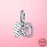 925 Silver Heart & Mum Dangle Charm for Women Bracelet Necklace