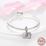 925 Silver Heart & Mum Dangle Charm for Women Bracelet Necklace