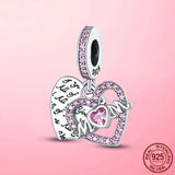 925 Silver Heart & Mum Dangle Charm for Women Bracelet Necklace