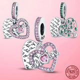 925 Silver Heart & Mum Dangle Charm for Women Bracelet Necklace