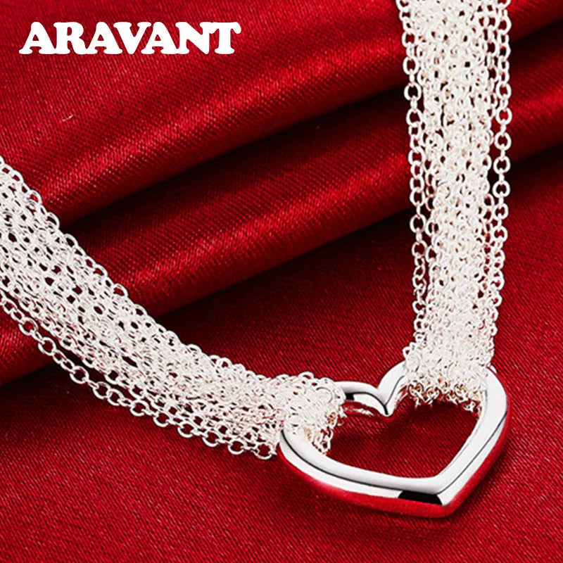 925 Silver Heart Necklace Chain For Women